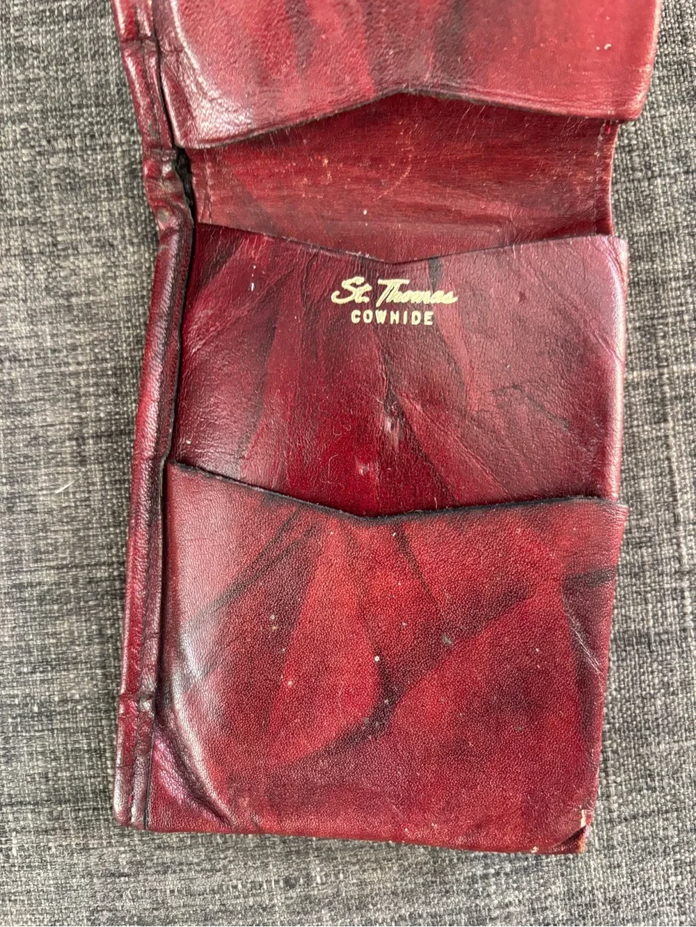 Vintage Men's Cowhide Leather Bifold Wallet - Red